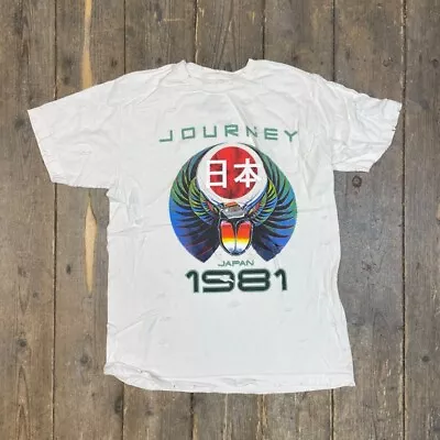 Buy Journey T-Shirt Y2K Band Graphic Short Sleeve Tee, White, Mens Medium • 15£