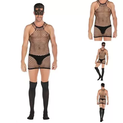 Buy Edgy And Sexy Men's Lace Bodysuit Sheer Black Net Clothes With Tempting Appeal • 10.72£