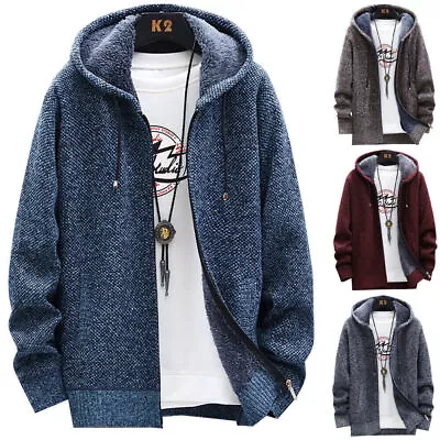 Buy Mens Thick Warm Fleece Lined Sweatshirt Hoodie Zip Up Winter Coat Jacket Tops Й • 17.88£