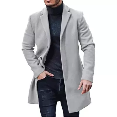 Buy Mens Winter Warm Trench Coat Long Jacket Smart Formal Work Outwear Overcoat UK • 12.99£