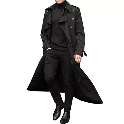 Buy Mens Windbreaker Coat Outwear Long Ankle-length Cardigan Jacket Trench Coat UK • 20.99£