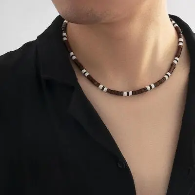 Buy Soft Pottery Piece Wood Beaded Choker Men Necklace Fashion Male Jewelry; • 3.20£