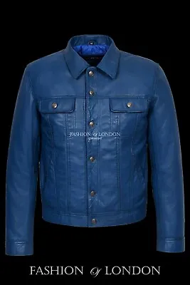Buy Men's TRUCKER Leather Jacket Western Napa Classic Denim Style Shirt Jacket 1280 • 85.53£