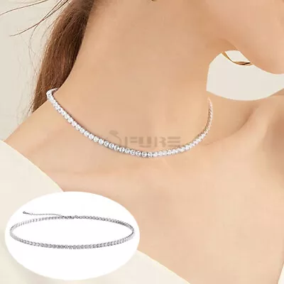 Buy Sterling Silver Cubic Zirconia Tennis Choker Chain Necklace Hip Hop Jewellery UK • 4.99£