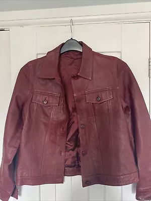 Buy Marks & Spencer Red Burgundy Leather Jacket Size 12 VGC • 19.95£