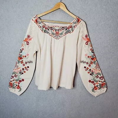Buy Soft Surroundings TopMariella Embroidered Pullover Ivory Size PL Boho Hippie NWT • 47.34£