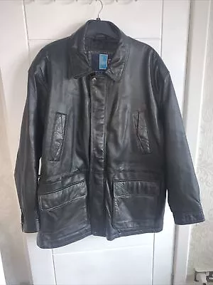 Buy Sky Country Black Genuine Leather Jacket Car Coat Field Jacket Size XL • 25£