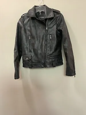 Buy 7 For All Mankind Black Faux Leather Moto Jacket Size XS • 48.25£