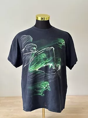 Buy Vintage Green Flames Ghost Rider Grim Reaper Biker Neon T Shirt Mens Large • 18.96£