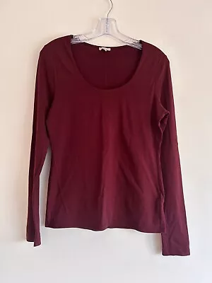 Buy JIGSAW Top T-shirt Size M Burgundy Scoop Neck Double Layered Basic Long Sleeves • 19.99£