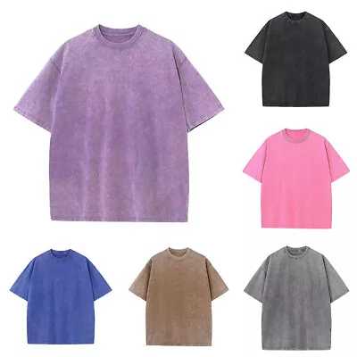 Buy Men's Tee Blouse Acid Washed Pullover Oversize T Shirt Summer Top Unisex Vintage • 12.29£