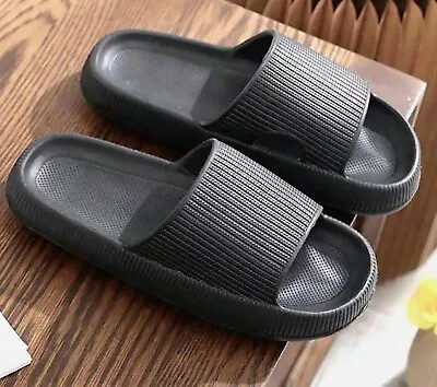 Buy Mens Ladies Sliders Extra Soft Anti-Slip Comfy Cloud Pool Slippers Sandals Black • 9.99£