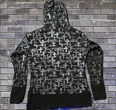 Buy Y2K Womens Grunge Gothic Hoodie Crosses Reversible EST Size L Cyber Mall 21x25 • 47.99£