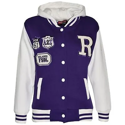 Buy Kids Baseball Hooded Purple R Fashion NYC/FOX Jacket Varsity Coat Girls 2-13 Yrs • 11.99£