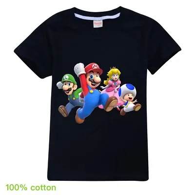 Buy Kids Boys Girls Mario Summer Cotton Short Sleeve T-shirt Casual Tops Tee 2-13Y • 7.49£