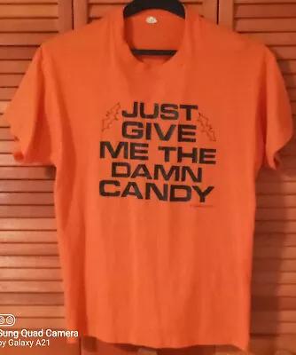 Buy T-Shirt  JUST GIVE ME THE DAMN CANDY' D. Kar-Halloween Men's S/S Orange XL VTG • 10.41£