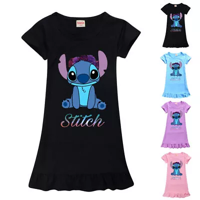 Buy Girls Lilo And Stitch Sleepwear Nightie Dress Kids Pyjamas Nightdress Nightwear_ • 7.73£