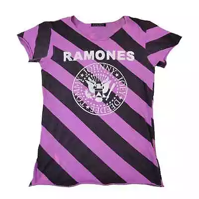 Buy Vintage Chaser The Ramones Striped Shirt Distressed Women's Med Purple & Black • 28.63£