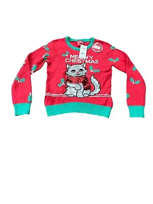 Buy Well Worn Kids Holiday Sweater ‘Meowy Christmas’ Small 6-6X • 11.05£