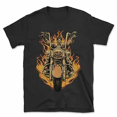 Buy Flaming Biker T-Shirt | Motorbike Flames Undead Skull Chopper Skeleton Bike Gift • 11.95£