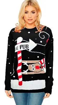 Buy Ladies Womens Girls Xmas Christmas Novelty Jumper Sweater Rudolph Top Plus 8-24 • 12.98£