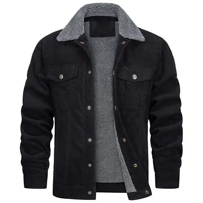 Buy Men Fleece Corduroy Lined Thick Coat Winter Warm Bodywarmer Lapel Jacket Outwear • 36.99£