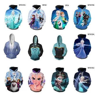 Buy Frozen 2 Anna Elsa 3D Hoodies Cosplay Adult Sweatshirts Jackets Coats Costumes • 14.40£
