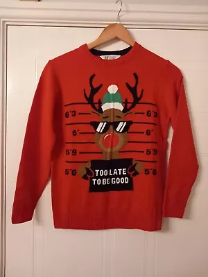 Buy H&M Christmas Jumper Age 10-12 Years  “Too Late To Be Good” Sweater Unisex Red • 6£