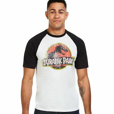 Buy Official Jurassic Park Mens Distressed Logo Baseball T-shirt White S-XXL • 13.99£