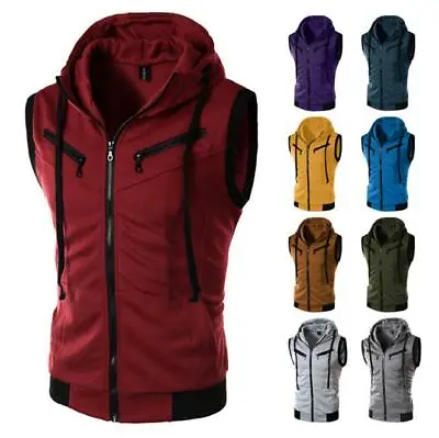 Buy Men Hoodie Sleeveless Zipper Jacket Vest Waistcoat Hooded Sweatshirt Coat Sport • 22.67£