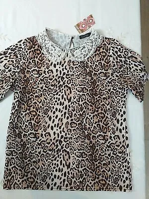 Buy Boohoo Leopard Print T-Shirt Peter Pan Design Size 10 - NEW With TAGS • 9.99£