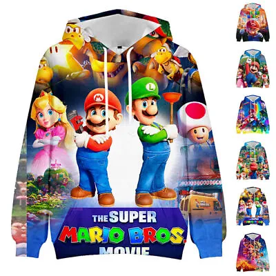 Buy Super Mario Bros Kids Hooded Sweatshirts Long Sleeve Hoodie Pullover Tops Jumper • 10.18£