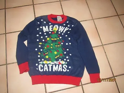 Buy Well Worn Youth Small Meowy Catmas Christmas Holiday Ugly Sweater Tree Cats Love • 7.91£