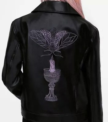 Buy Disturbia Sigil Biker Jacket RRP £110 Gothic Size 20 Embroidery Black Purple  • 80£
