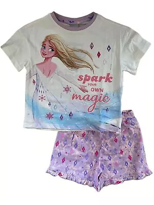 Buy New Girls Frozen Pyjamas.wide Cropped Top And Shorts.4-5yrs • 4.95£
