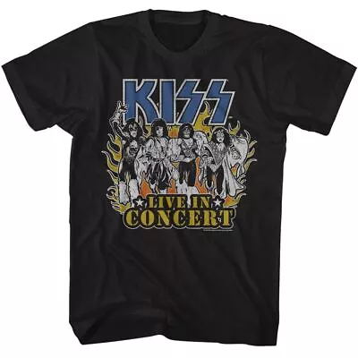 Buy KISS - Live In Flames - Black Front Print Short Sleeve Solid Adult T-Shirt • 76.55£