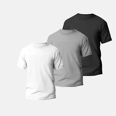 Buy Mens T Shirts Plain Cotton Short Sleeve T-shirts Crew Neck Tops Wholesale 3 Pack • 11.99£