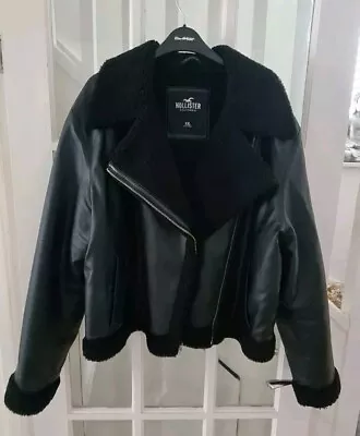 Buy Hollister Ladies Black Faux Sheepskin Faux Leather Jacket Size XXL 18 Worn Twice • 45£