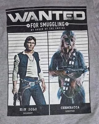 Buy Star Wars T-shirt Size Medium Grey Wanted Han Solo Chewbacca • 2.75£