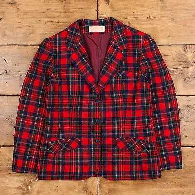 Buy Vintage Pendleton Wool Jacket M 80s Blazer USA Made Check Red Womens Button • 40.49£