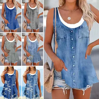 Buy Ladies T Shirts Floral Print Tank Tops Women Boho Sleeveless Party Camisole Sexy • 9.81£