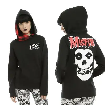Buy  Misfits Band Juniors Red Plaid Cowl Fiend 138 Black Hoodie New  • 17.28£