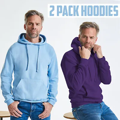 Buy 2 Pack Mens Hooded Sweatshirt Plain Pullover Hoodie Jumper XS S M L XL 2XL 3XL • 13.99£