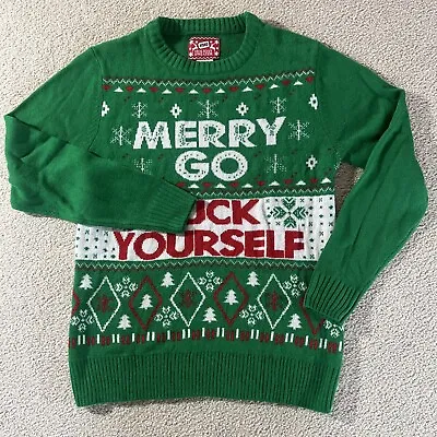Buy Hybrid Holiday Womens Small Sweater Green “Merry Go Eff Yourself” Grumpy Holiday • 12.28£