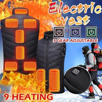 Buy Men USB Electric Heated Vest Jacket 9 Zone Warm Up Heating Pad Cloth Body Warmer • 15.99£