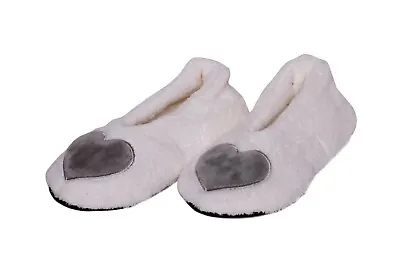 Buy Ladies Ballerina Heart Slippers Sherpa Fleece Lined Grip Soles • 4.95£