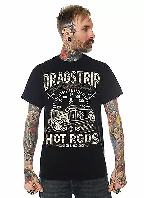 Buy Dragstrip Clothing Mens East Side Cream/Brown Biker Hot Rod Rockabilly T`Shirt  • 25£
