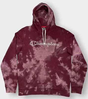 Buy Champion Hoodie Sweatshirt Burgundy Bleached Dyed Pullover Size Medium • 19.43£