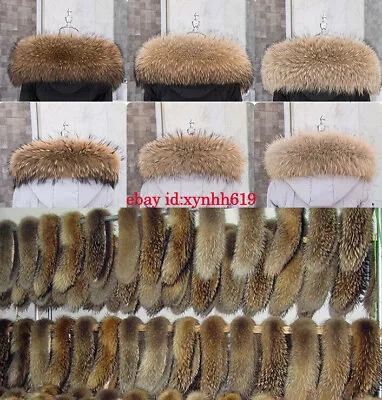 Buy Real Fur Scarf Farmed Ussuri Raccoon Fur Collar Shawl Trim For Coat Hood Collar • 53.99£