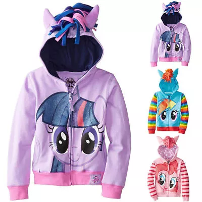 Buy Kids Unicorn Print Hooded Hoodies Zipper Coat Girls Jacket Tops Pockets Outwear • 16.12£